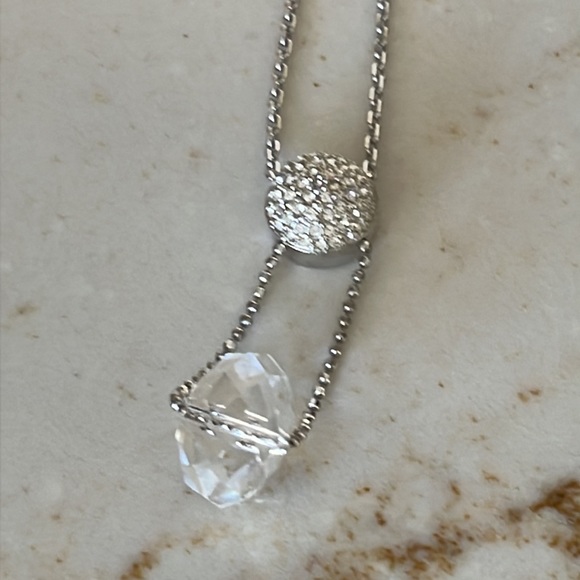 Swarovski Crystal Cut Crystal & Pavé Circle Ball Silver Necklace Pendant - Picture 3 of 12